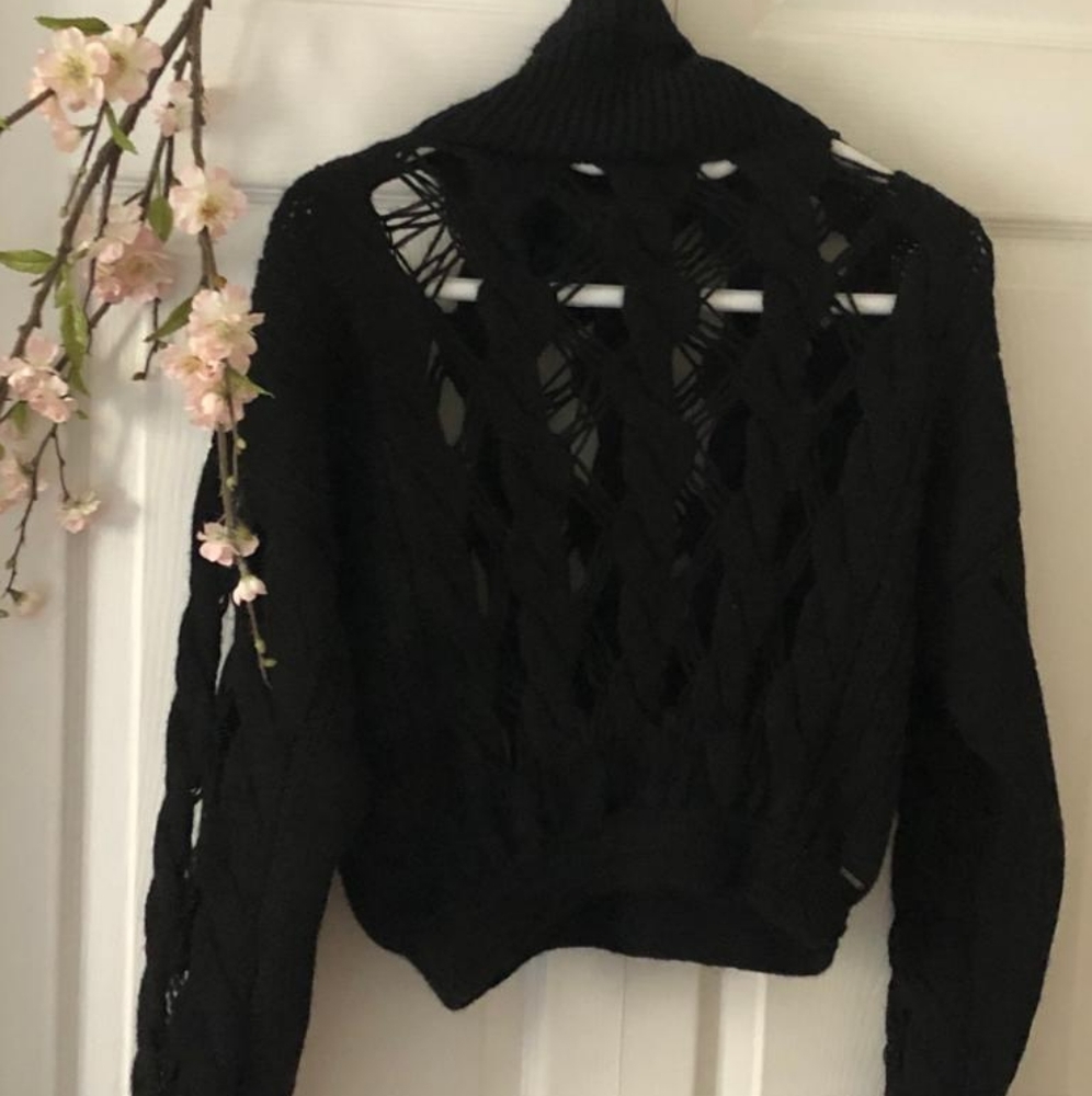 AGGEL Open Knit Turtleneck Sweater